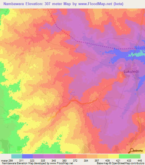 Nambawara,Tanzania Elevation Map