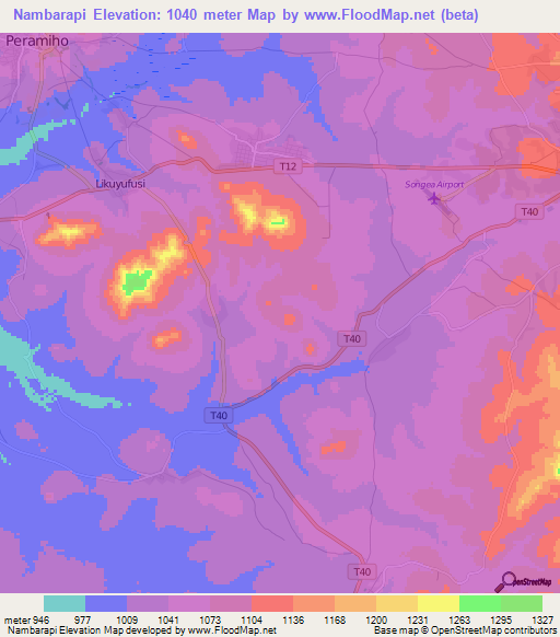 Nambarapi,Tanzania Elevation Map