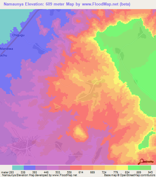 Namaunya,Tanzania Elevation Map