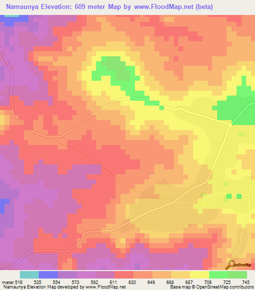 Namaunya,Tanzania Elevation Map