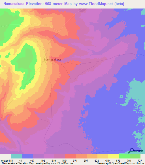 Namasakata,Tanzania Elevation Map