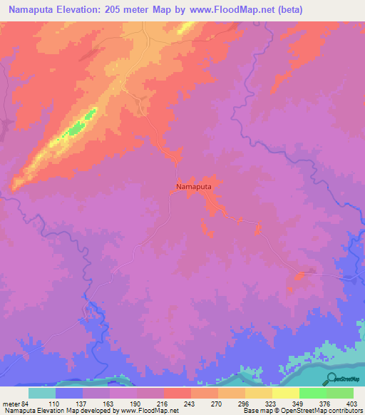 Namaputa,Tanzania Elevation Map