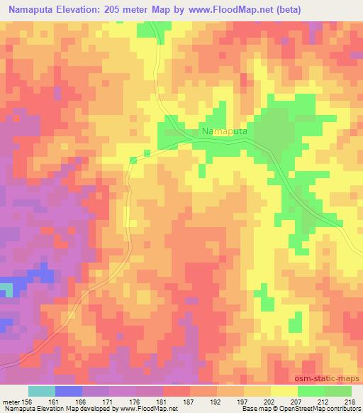 Namaputa,Tanzania Elevation Map