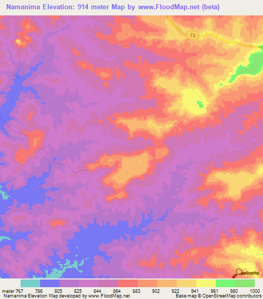 Namanima,Tanzania Elevation Map