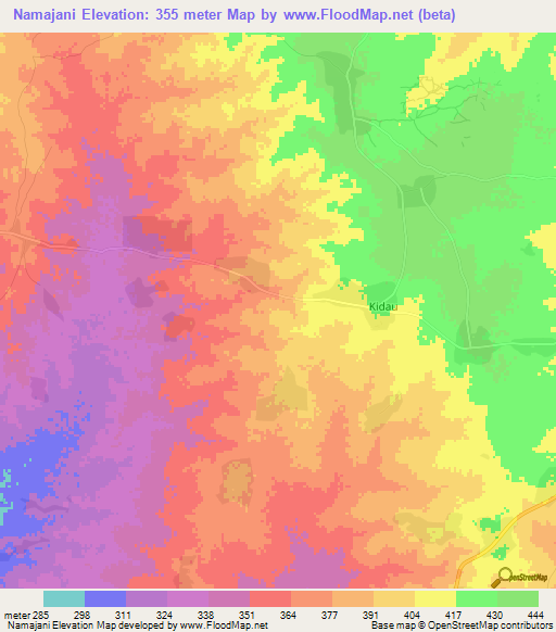 Namajani,Tanzania Elevation Map