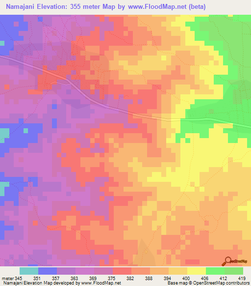 Namajani,Tanzania Elevation Map