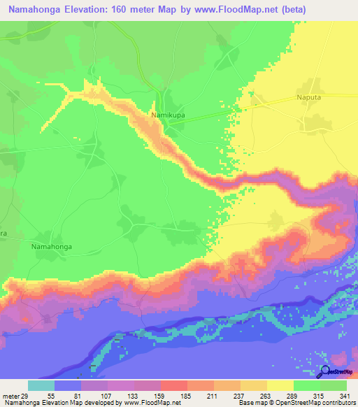 Namahonga,Tanzania Elevation Map