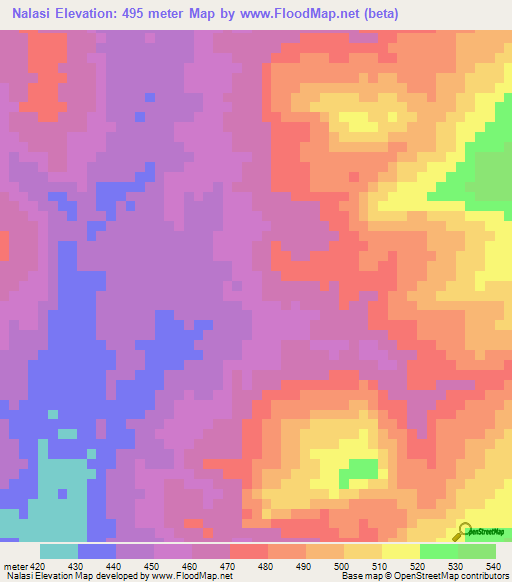 Nalasi,Tanzania Elevation Map