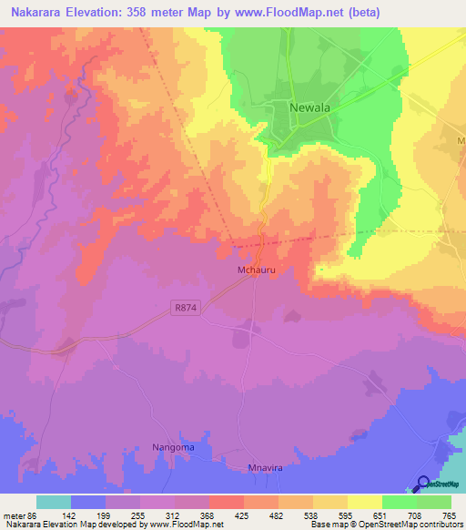 Nakarara,Tanzania Elevation Map