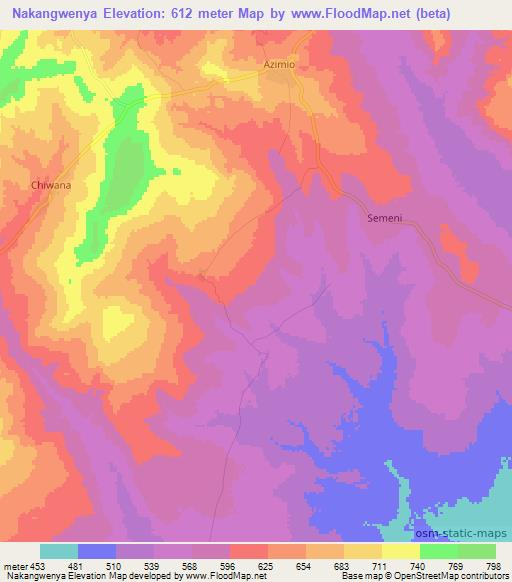 Nakangwenya,Tanzania Elevation Map