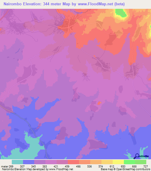 Nairombo,Tanzania Elevation Map