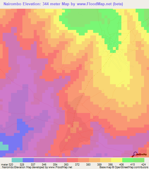 Nairombo,Tanzania Elevation Map