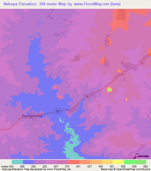 Nahupa,Tanzania Elevation Map