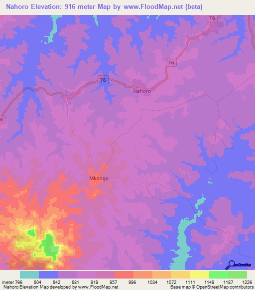 Nahoro,Tanzania Elevation Map