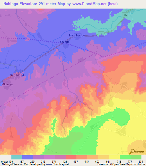 Nahinga,Tanzania Elevation Map