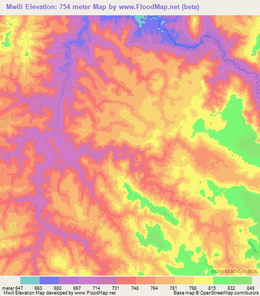 Mwili,Tanzania Elevation Map