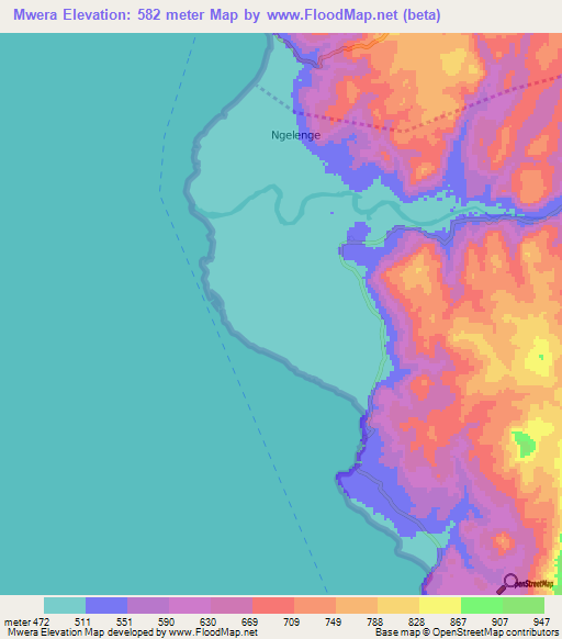 Mwera,Tanzania Elevation Map