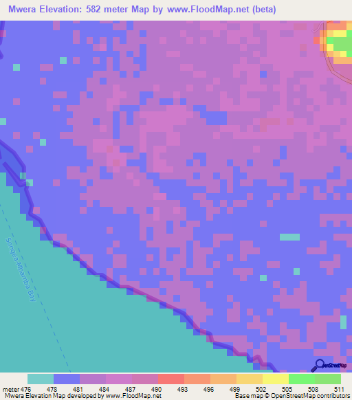 Mwera,Tanzania Elevation Map