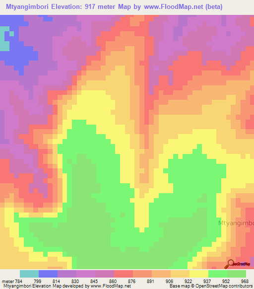 Mtyangimbori,Tanzania Elevation Map