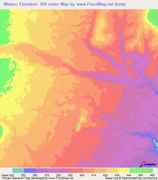 Mtwaro,Tanzania Elevation Map