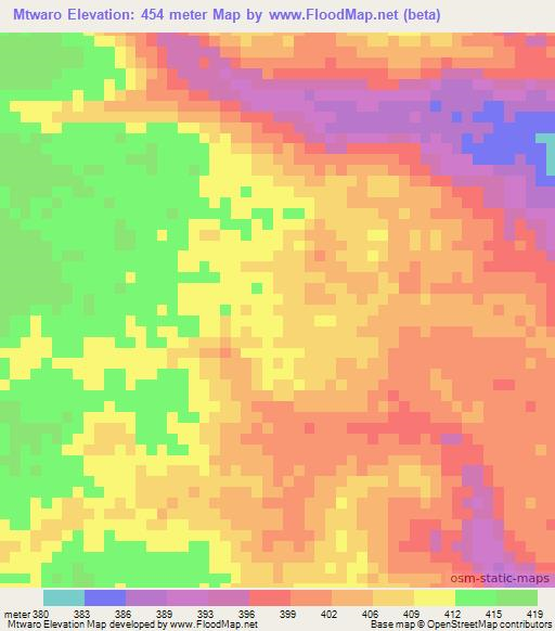 Mtwaro,Tanzania Elevation Map