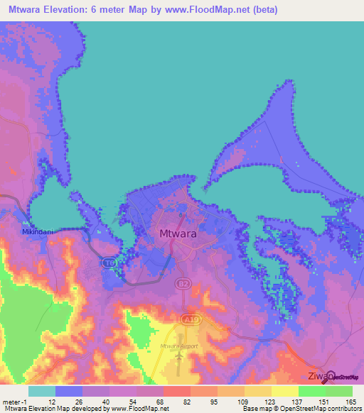 Mtwara,Tanzania Elevation Map