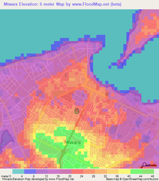 Mtwara,Tanzania Elevation Map