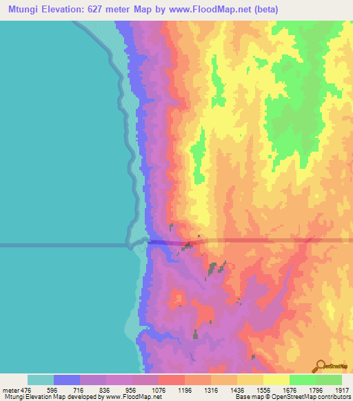 Mtungi,Tanzania Elevation Map