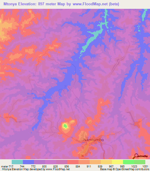 Mtonya,Tanzania Elevation Map