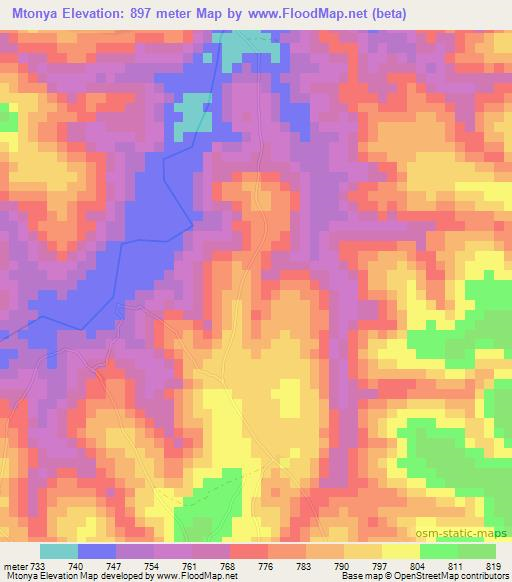 Mtonya,Tanzania Elevation Map