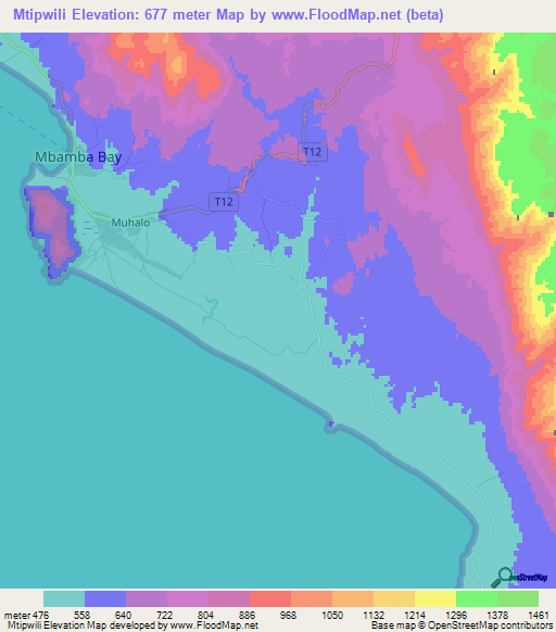 Mtipwili,Tanzania Elevation Map