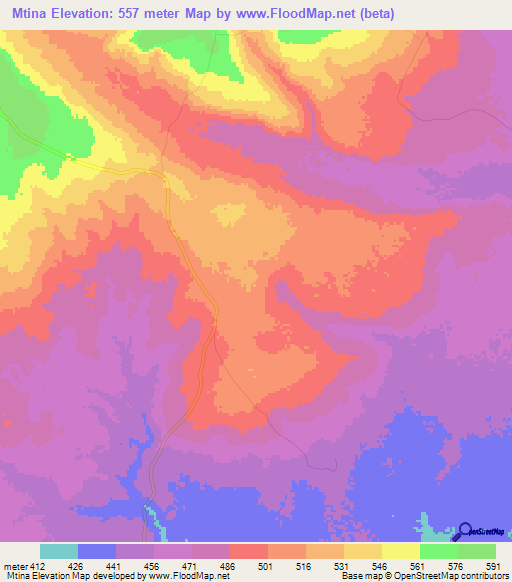 Mtina,Tanzania Elevation Map