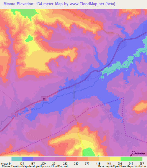 Mtama,Tanzania Elevation Map