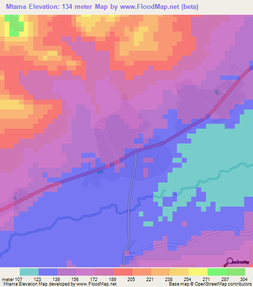 Mtama,Tanzania Elevation Map