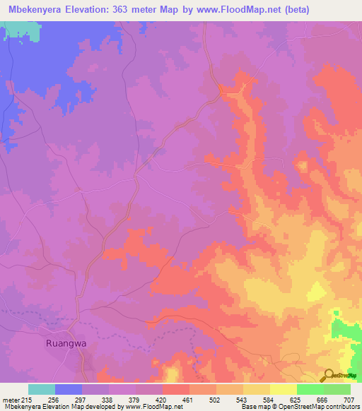 Mbekenyera,Tanzania Elevation Map