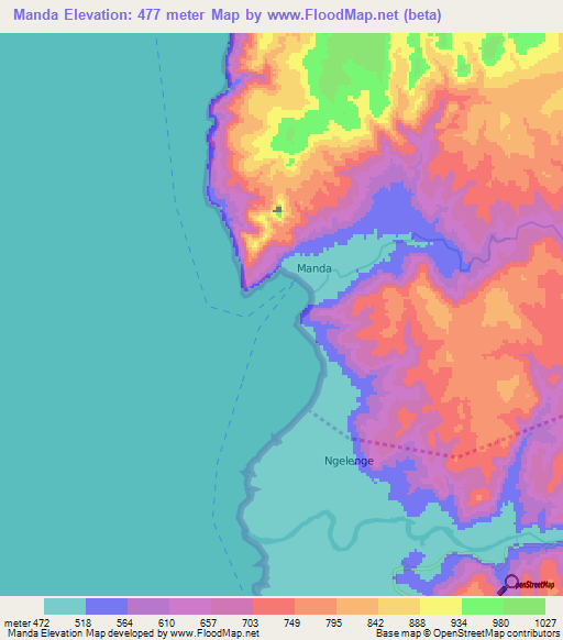 Manda,Tanzania Elevation Map