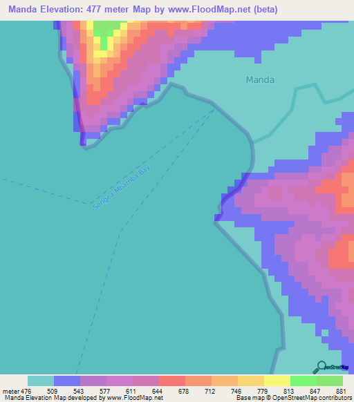 Manda,Tanzania Elevation Map