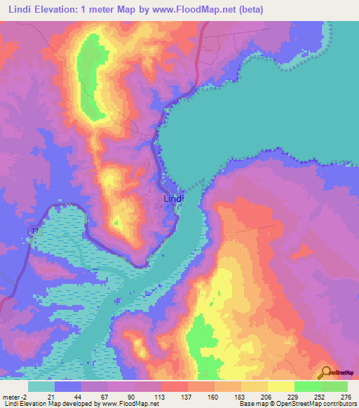 Lindi,Tanzania Elevation Map