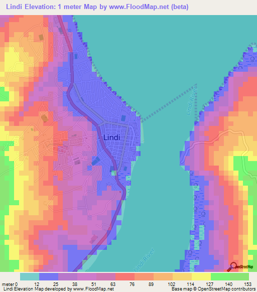 Lindi,Tanzania Elevation Map