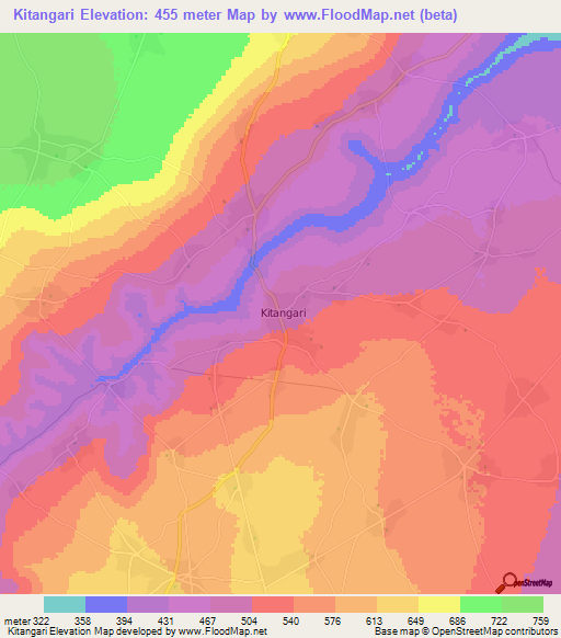 Kitangari,Tanzania Elevation Map