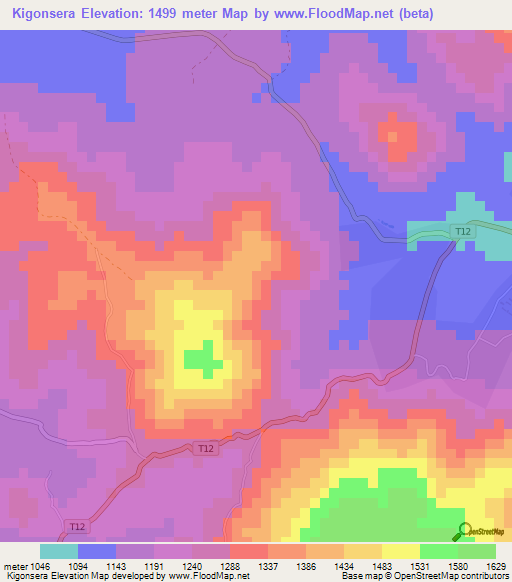 Kigonsera,Tanzania Elevation Map