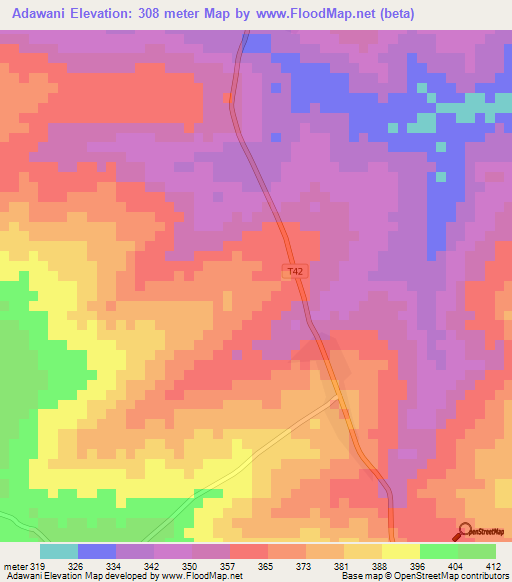 Adawani,Tanzania Elevation Map