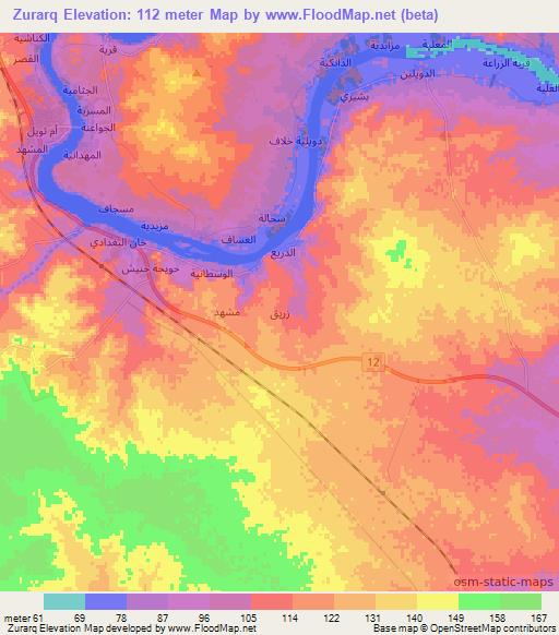 Zurarq,Iraq Elevation Map