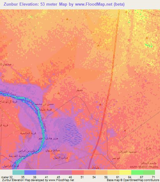 Zunbur,Iraq Elevation Map