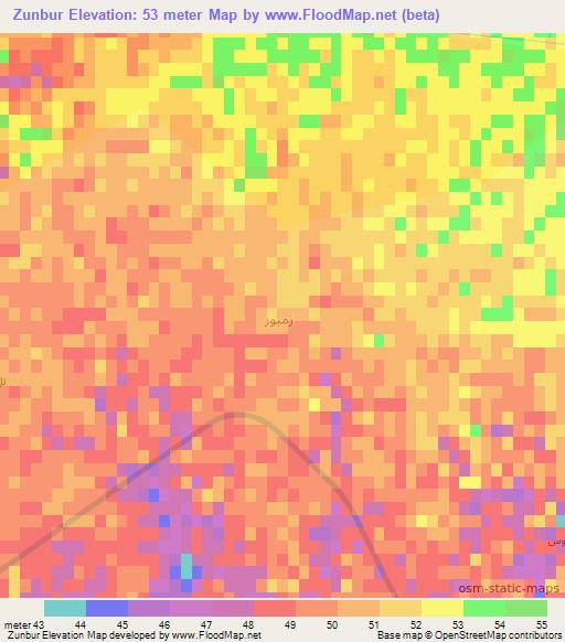 Zunbur,Iraq Elevation Map