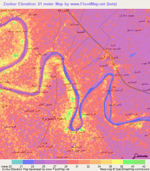 Zunbur,Iraq Elevation Map