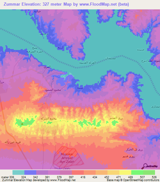 Zummar,Iraq Elevation Map