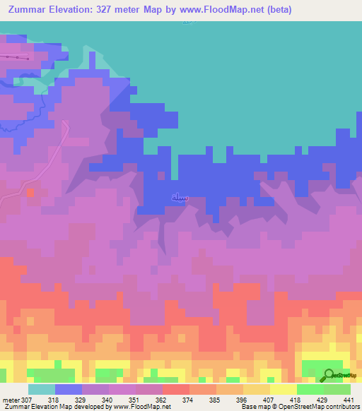 Zummar,Iraq Elevation Map