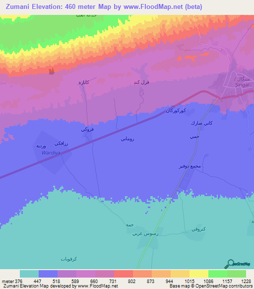 Zumani,Iraq Elevation Map