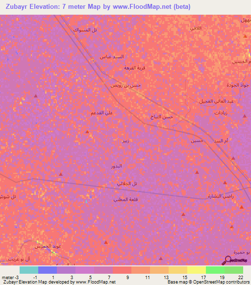 Zubayr,Iraq Elevation Map